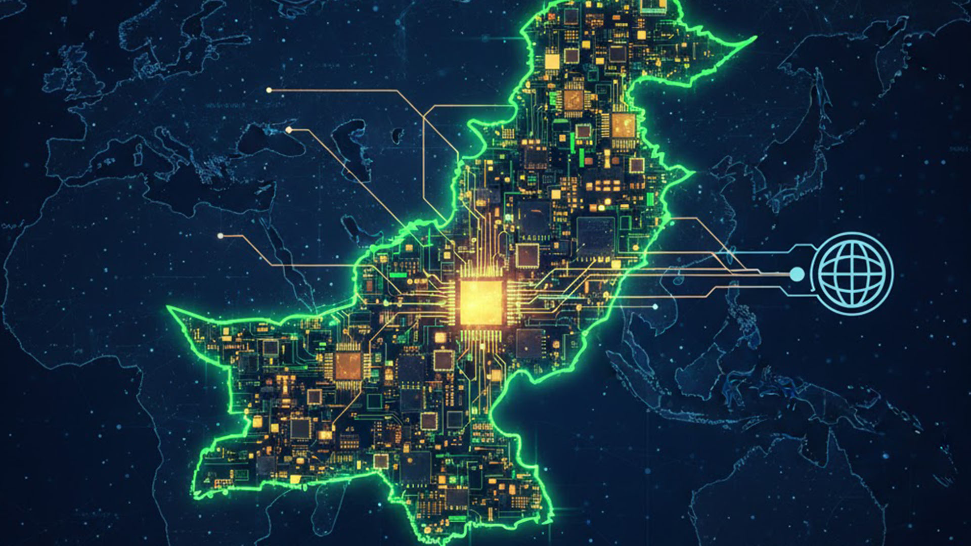 Digital circuit board map of Pakistan symbolizing the nation’s growing IT and export infrastructure.