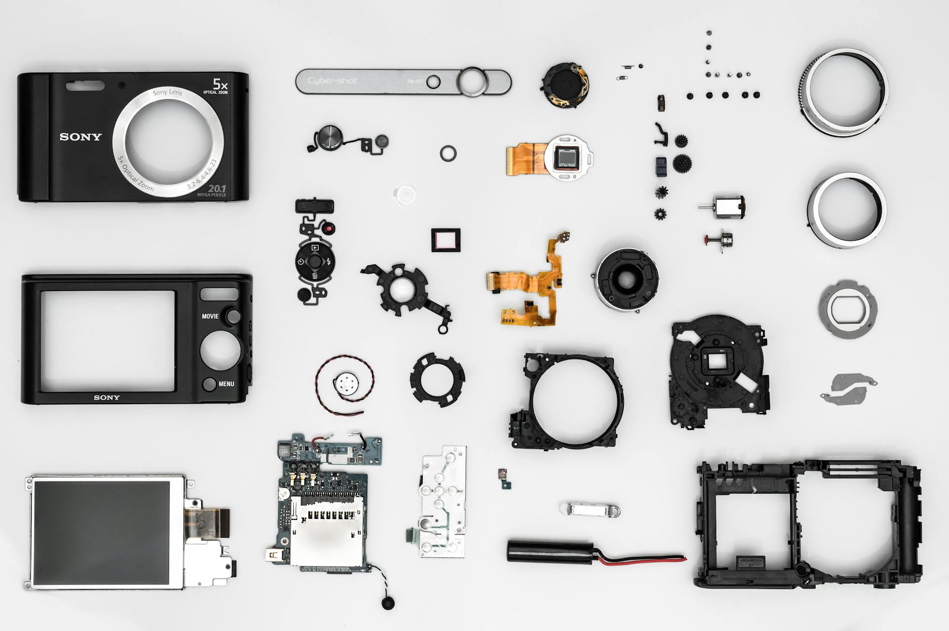 Neatly arranged component parts of some gadget