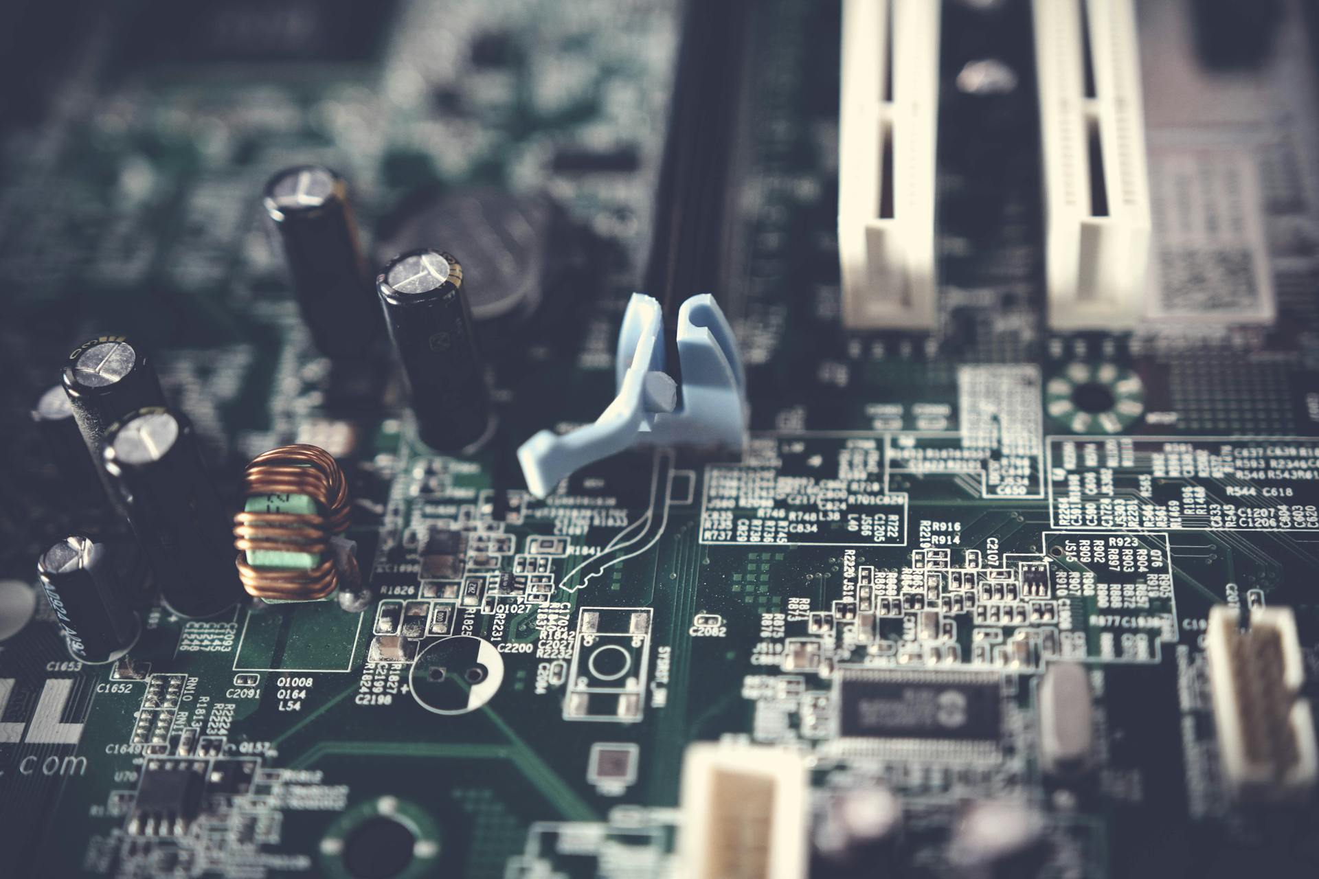 A close up shot of a computer mother board