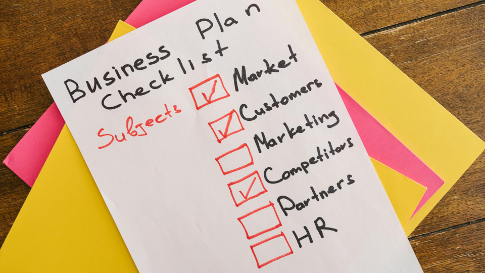 paper checklist of business plan items